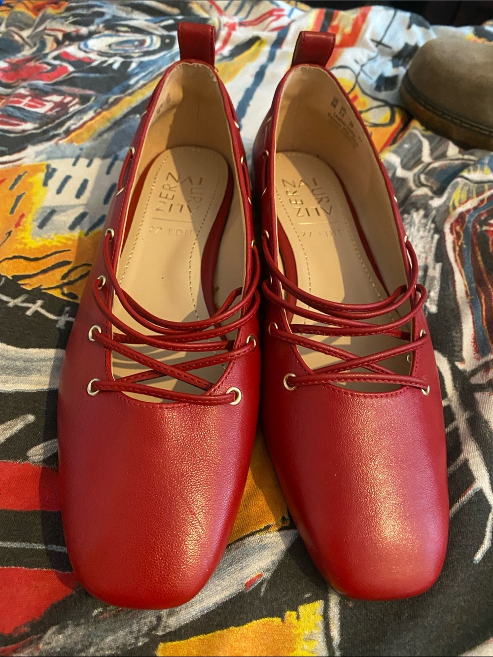 Naturalizer Red Square-Toe Lace-Up Ballet Flats